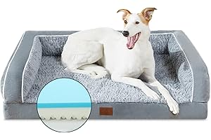 Yiruka Dog Beds for Extra Large Dogs, Grey Cooling Large Dog Bed, Washable Dog Bed with Removale Bolsters, Waterproof Orthopedic Egg-Crate Foam Dog Bed with Nonslip Bottom, Up to 95 lbs