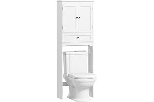 HOMCOM Over The Toilet Storage Cabinet, Modern Over Toilet Bathroom Organizer with Drawer, Cabinet and Adjustable Shelf, Free