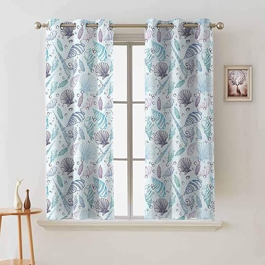 Jinguizi grommetsNautical Short Curtain Various Sea Shell Pattern