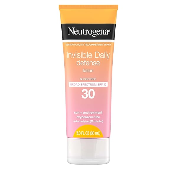 NEUTROGENA INVISIBLE DAILY DEFENSE SUNSCREEN LOTION, BROAD SPECTRUM SPF 30, OXYBENZONE-FREE & WATER-RESISTANT, SUN & ENVIRONMENTAL AGGRESSOR PROTECTION, ANTIOXIDANT COMPLEX, 3.0 FL. OZ