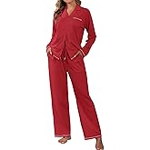 ZAFUL Womens Pajama Sets Soft Cotton Button-Down Pajamas Long Sleeve and Pant Pjs Sets 2 Piece Lounge Sets S-XXL