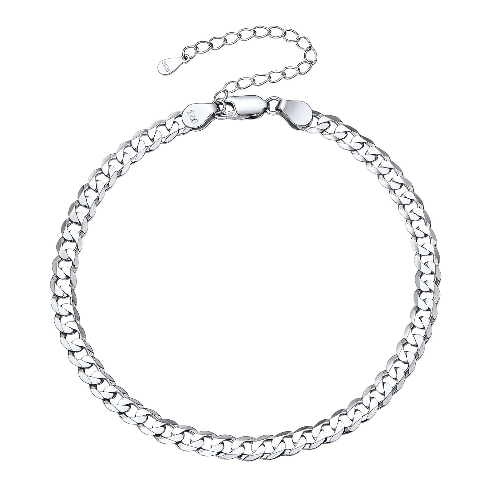 ChicSilver 925 Sterling Silver Flat Cuban Curb Chain Anklet 5mm Ankle Bracelet Chains Summer Jewelry
