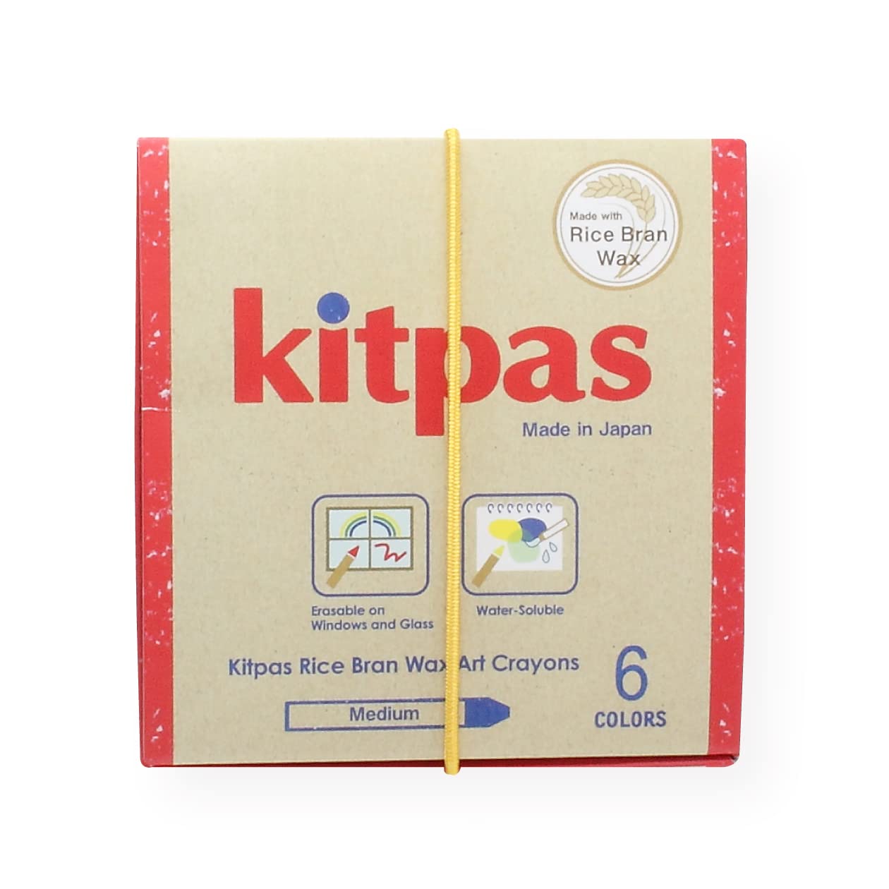 Kitpas Rice Wax Crayon Medium 6 Colours - Bright, Bold Crayons for Almost any Surface including Paper, Glass and Mirrors