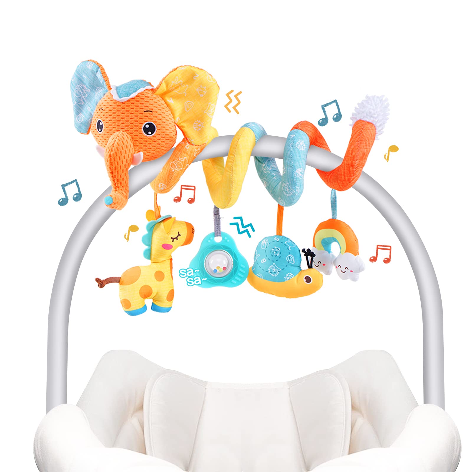 Koty Car Seat Toys, Spiral Car Seat Toy for Infant, Baby Stroller Toys Hanging Crib Activity Toy for Car Seat Crib Bed Stroller, Rabbit Hanging Rattle Toys for babies 0-6 Months (Orange elephant)