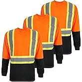 TanBridge Men's High Visibility Shirts Work Safety Reflective Shirts for Men Construction T-Shirt Long Sleeve Yellow 3 Packs