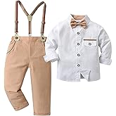 Boarnseorl Baby Boys Pants Sets,Toddler Gentleman Outfits, Infant Long Sleeve Shirt + Pants + Bow Tie + Suspenders