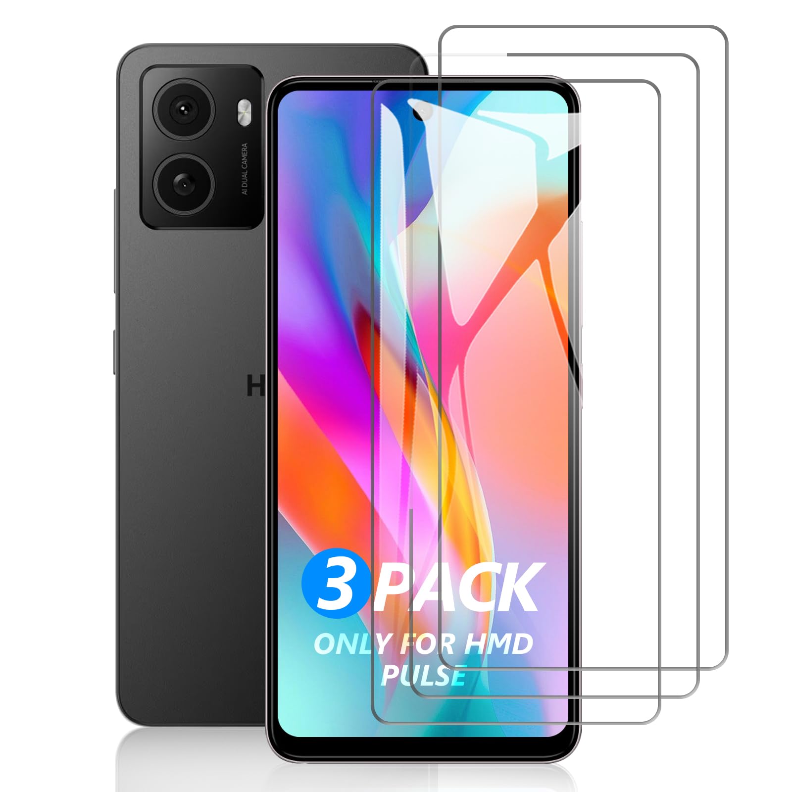 TailTech Screen Protector for HMD Pulse/Pulse Pro/Pulse+ Screen Protector, 3-Pack High Transparency Tempered Glass Screen Protector, Case-Friendly