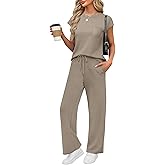 WIHOLL 2 Piece Sets for Women Casual Summer Travel Vacation Outfits Cap Sleeve Lounge Set