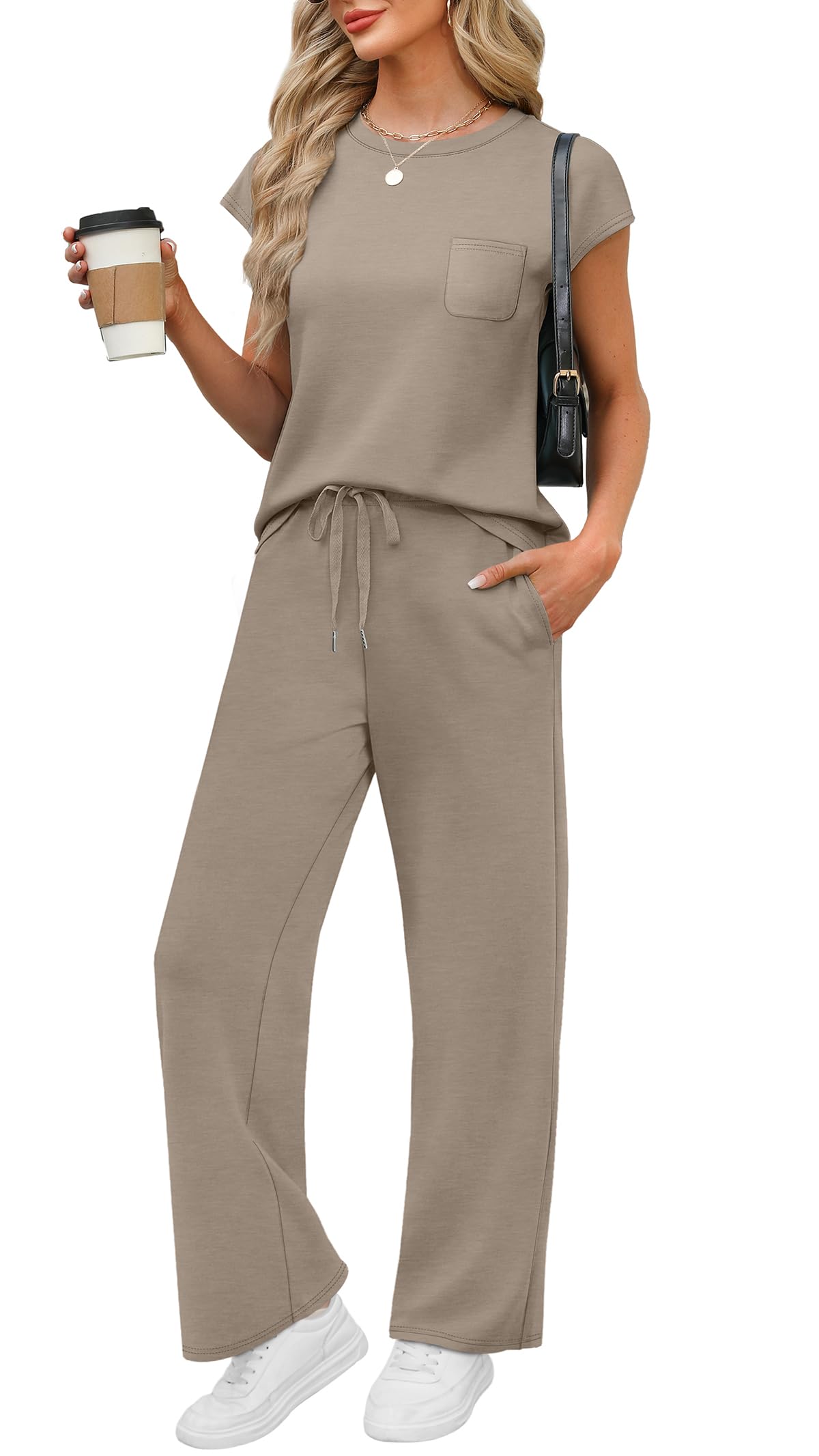 Photo 1 of ***MINOR DAMAGED***
WIHOLL 2 Piece Sets for Women Summer Lounge Sets Country Concert Cruise 2026 Outfits Business Casual Teacher Cozy Beach Vacation Clothes Resort Wear Fashion Wide Leg Pants Pajama Sets Coffee XL