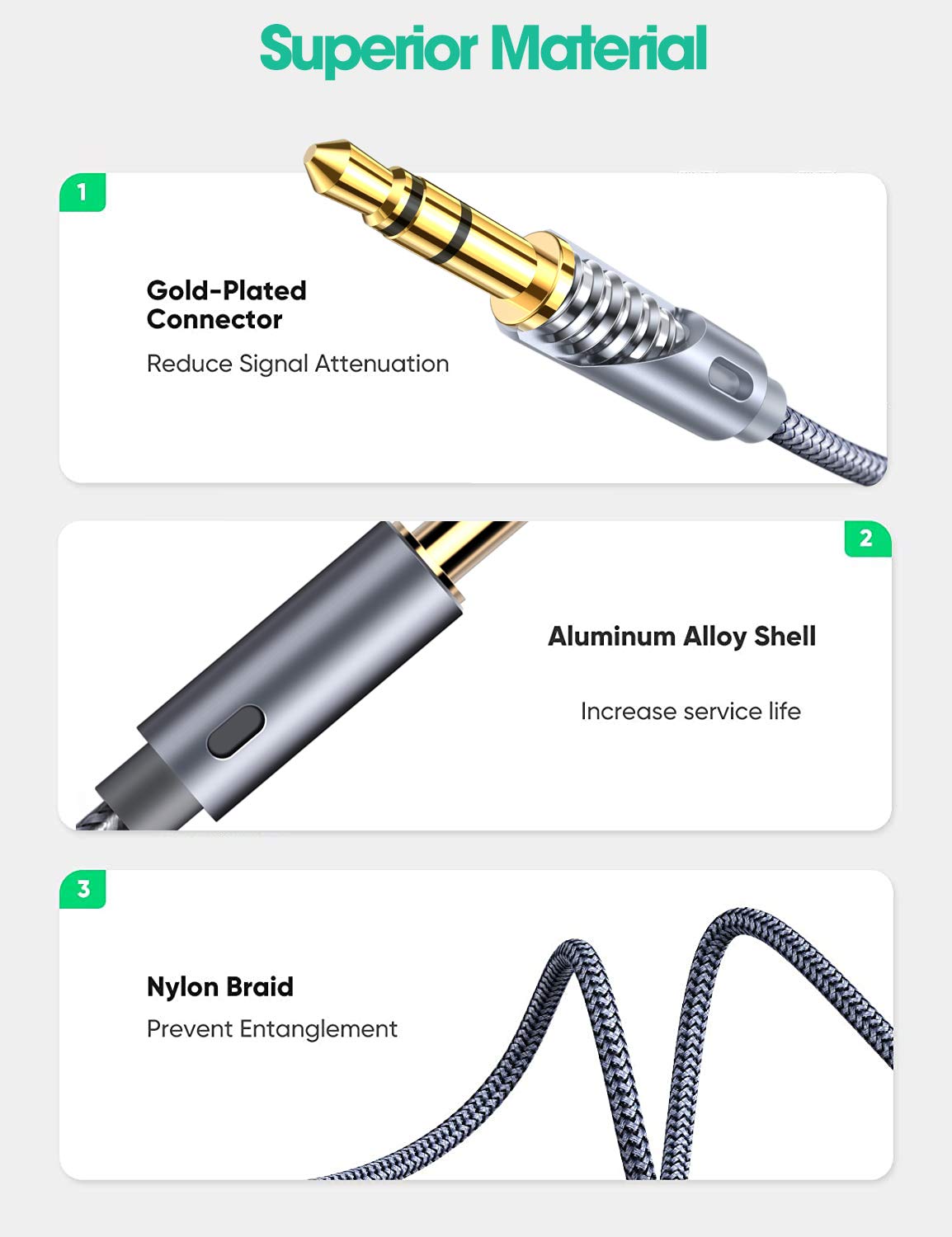 AUX Cable, [2-Pack, 4ft+8ft] 3.5 mm Audio Cable Nylon Braided 3.5mm Male to Male AUX Cord Auxiliary Adapter Compatible with Car/Home Stereos, Speaker, iPhone iPod iPad, Headphones, Echo & More (Grey): Industrial & Scientific