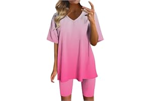 KICILVS 2 Piece Sets for Women Summer Oversized V Neck T-Shirts Tops Biker Shorts Set Two Piece Lounge Tracksuit Sets