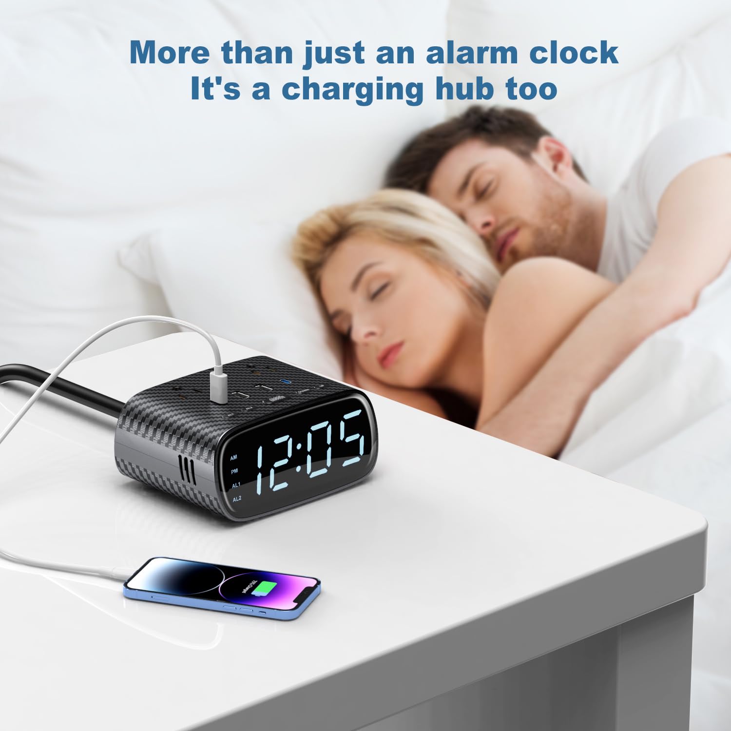 Mua Alarm Clock with 2 USB-C, 2 USB-A Chargers Power Strip 2 Outlets ...