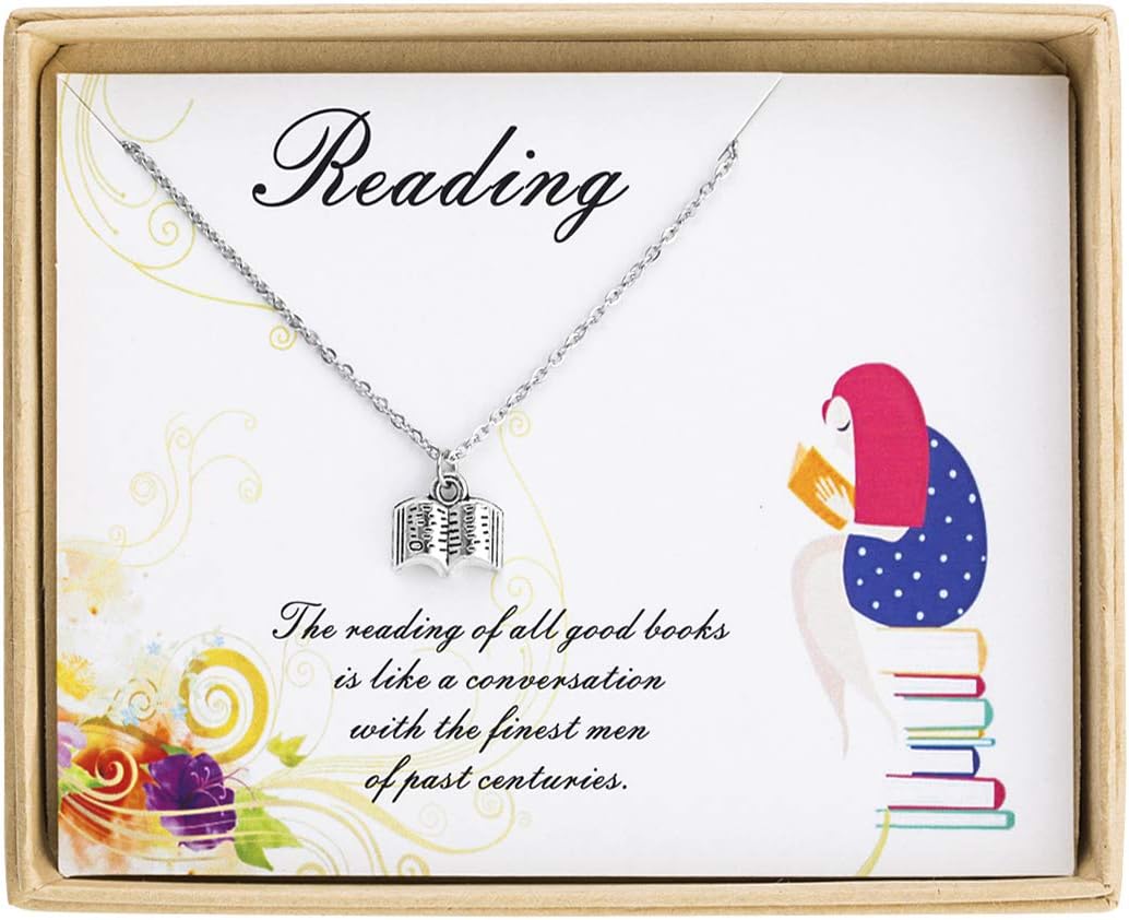 Sunique Book Lover Necklace Reading Pendant Necklace Reading Jewelry Book Club Gift Reading Lover Gift