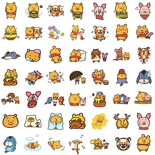 100pcs Winnie The Pooh Stickers Pack, Cute Cartoon Stickers for Laptop, Water Bottles, Waterproof Pooh Bear Animal Stickers Decals for Tenns, Kids, Adults