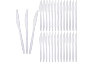 300PCS Disposable Plastic Knives, 6.5In Heavy Duty Cutlery for Dinners, Buffets, Take-Out, Catering, Food Services (White)