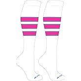 Mk Socks Striped Knee High Baseball, Football Socks (C) White, Neon Blue, Hot Pink