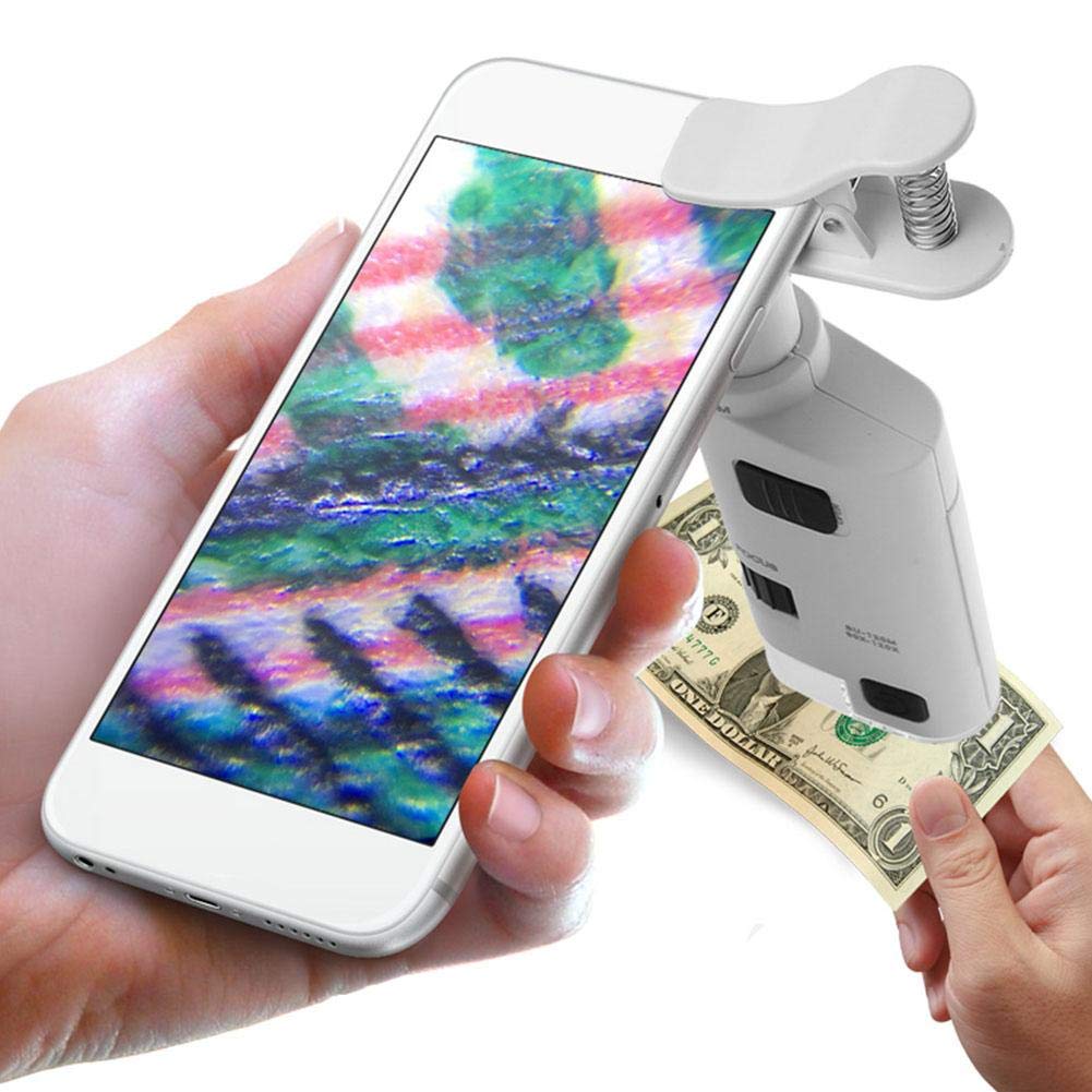 80-120X Clip-On LED Mini Smart Phone Lens Microscope Magnifier Universal LensCell Phone Microscope School Supplies