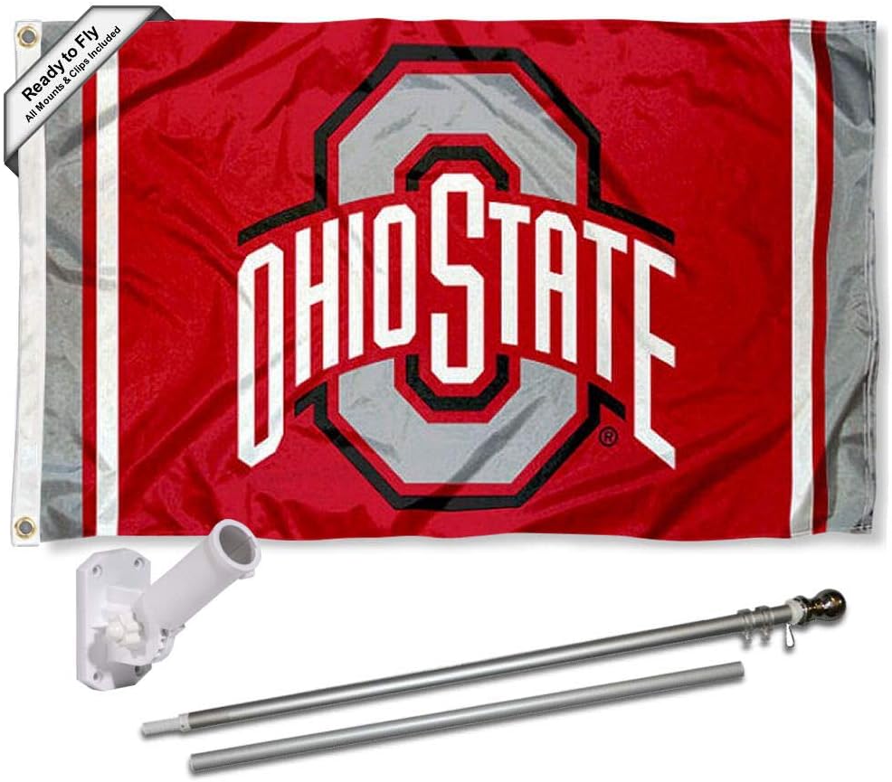 College Flags & Banners Co. Ohio State Buckeyes Stripes Flag with Pole and Bracket Kit