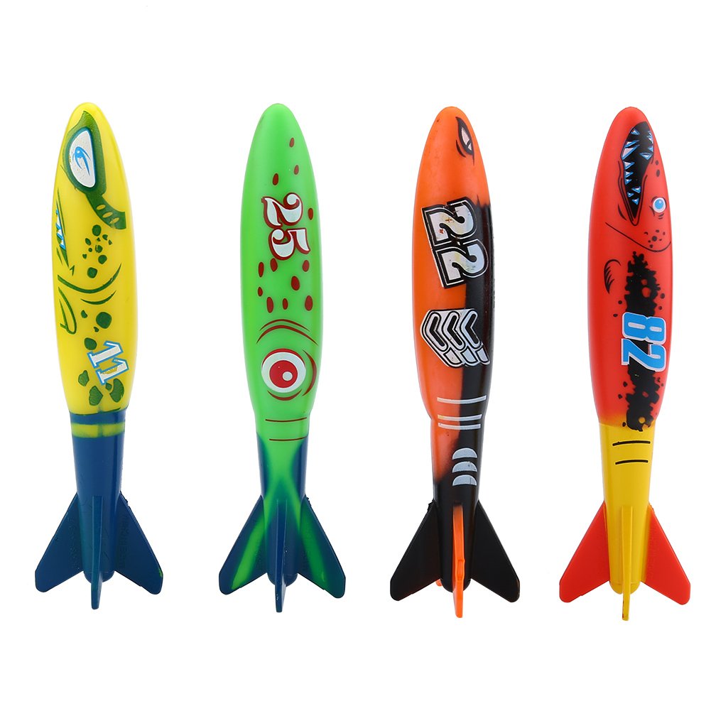 Swimming Pool Toys, Fun and Safe 4Pcs Torpedo Toys, Underwater Diving for Kids, Family Fun, Birthday Parties, Pool Activities
