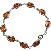 Sterling Silver and Baltic Honey Pear-Shaped Amber Bracelet, Genuine Baltic Amber Bracelet for Women, Amber Jewelry for Women, Amber Bracelets for Adults, Sterling Silver Collection