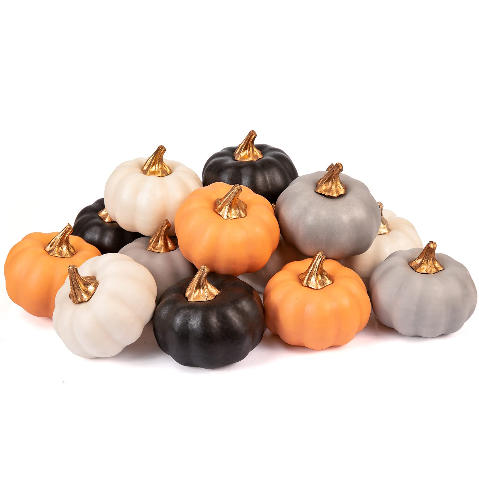 Waline 12pcs Artificial Autumn Pumpkins - 4 Colors Lifelike Fake Foam Pumpkins for Autumn Halloween Thanksgiving Party Home Fireplace Kitchen Wedding Decoration