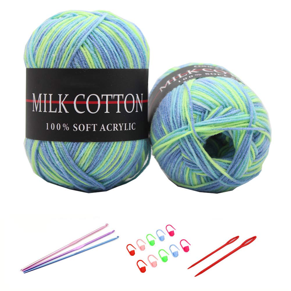 6X 50g Knitting Rainbow Wool Yarn Balls Colorful Hand Crochet Knitting Double Acrylic Yarn Set, 23 Colors, with 3 Crochet Hooks, 2 Needles, 10 Crochet Locking Stitch Markers (23)