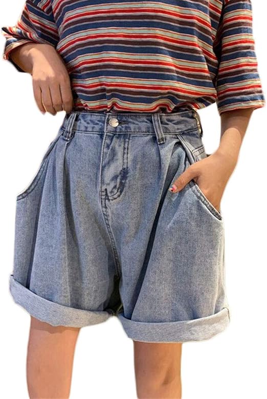 Korean Style Loose Jean Short High Women Waist Modern Casual Straight Simply Versatile Widths