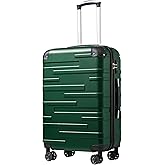 Coolife Hardside Checked Luggage with TSA Lock, Spinner Wheels, Telescopic Handle, Lightweight Suitcase (Dark Green, M(24in))