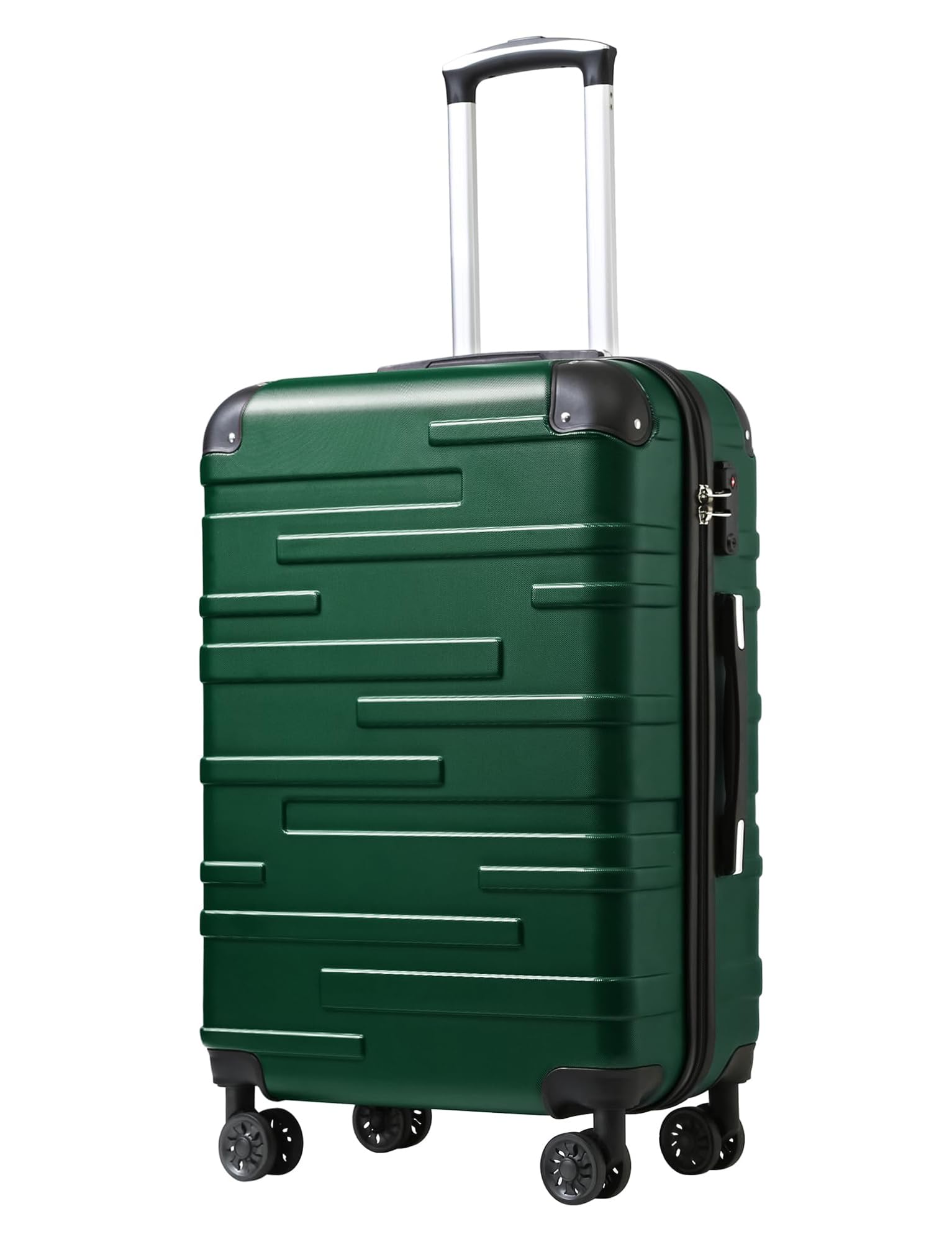 Coolife Hardside Checked Luggage with TSA Lock, Spinner Wheels, Telescopic Handle, Lightweight Suitcase (Dark Green, M(24in)) Image