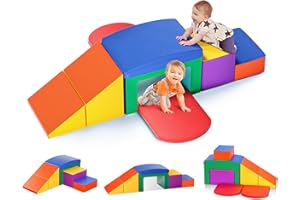 Lischwert Indoor Soft Foam Climber Play Sets, Toddler Climbing Toys Indoor with Slide Stairs and Ramp Indoor Climbing Toys for Kids and Children,6 Pieces Colorful