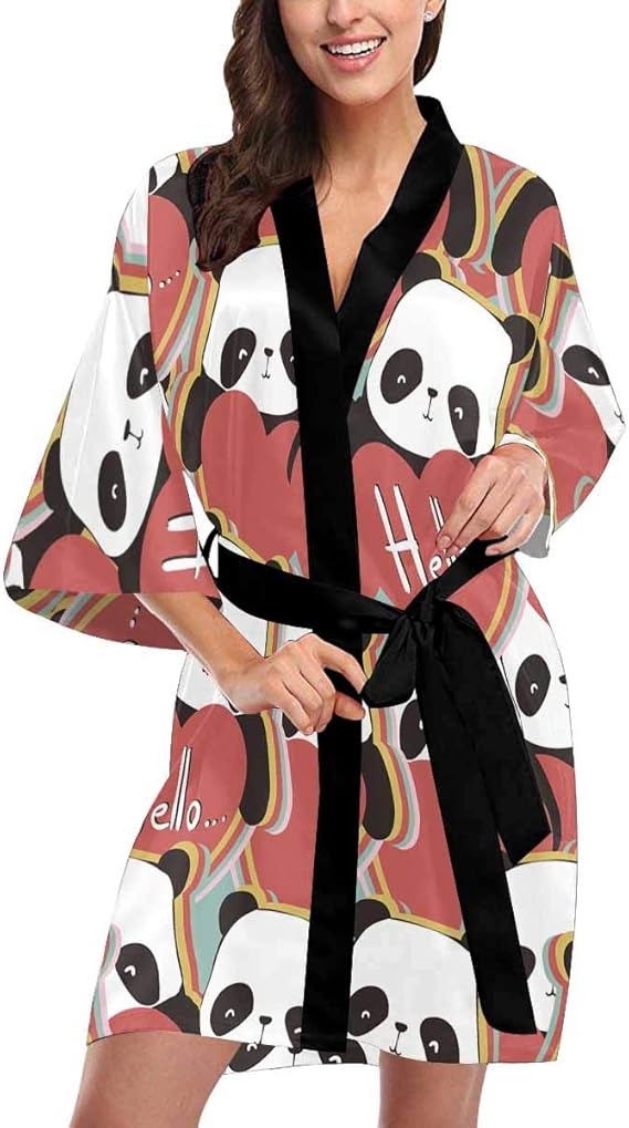 Custom Cute Panda Pattern Women Kimono Robes Beach Cover Up