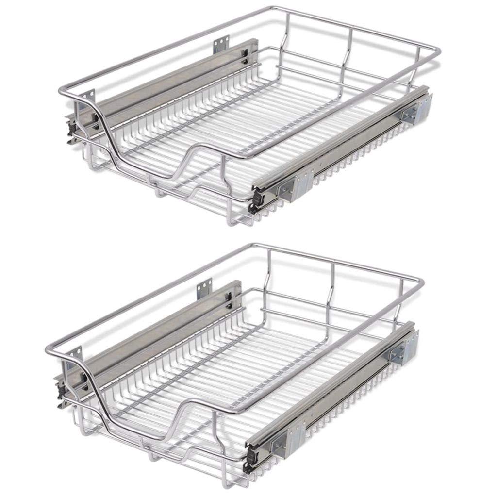 Vidaxl 2 Pcs Pull Out Wire Baskets Kitchen Base Larder Units