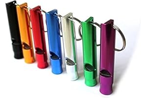 Homey Product A Set of 5 Extra Loud Whistles for Camping Hiking Hunting Outdoors Sports and Emergency Situations, Sturdy but Light Aluminium Key Chain Signals