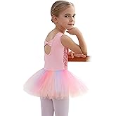 MdnMd Short Sleeve Glitter Dance Ballet Rainbow Tutu Leotard Ballerina Outfit for Girls Toddler