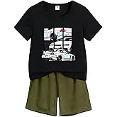 OLMRJKD 6-12Y Boys 2 Piece Outfits Short Sleeve Racing Car Pattern T Shirt and Shorts Summer Clothing Sets