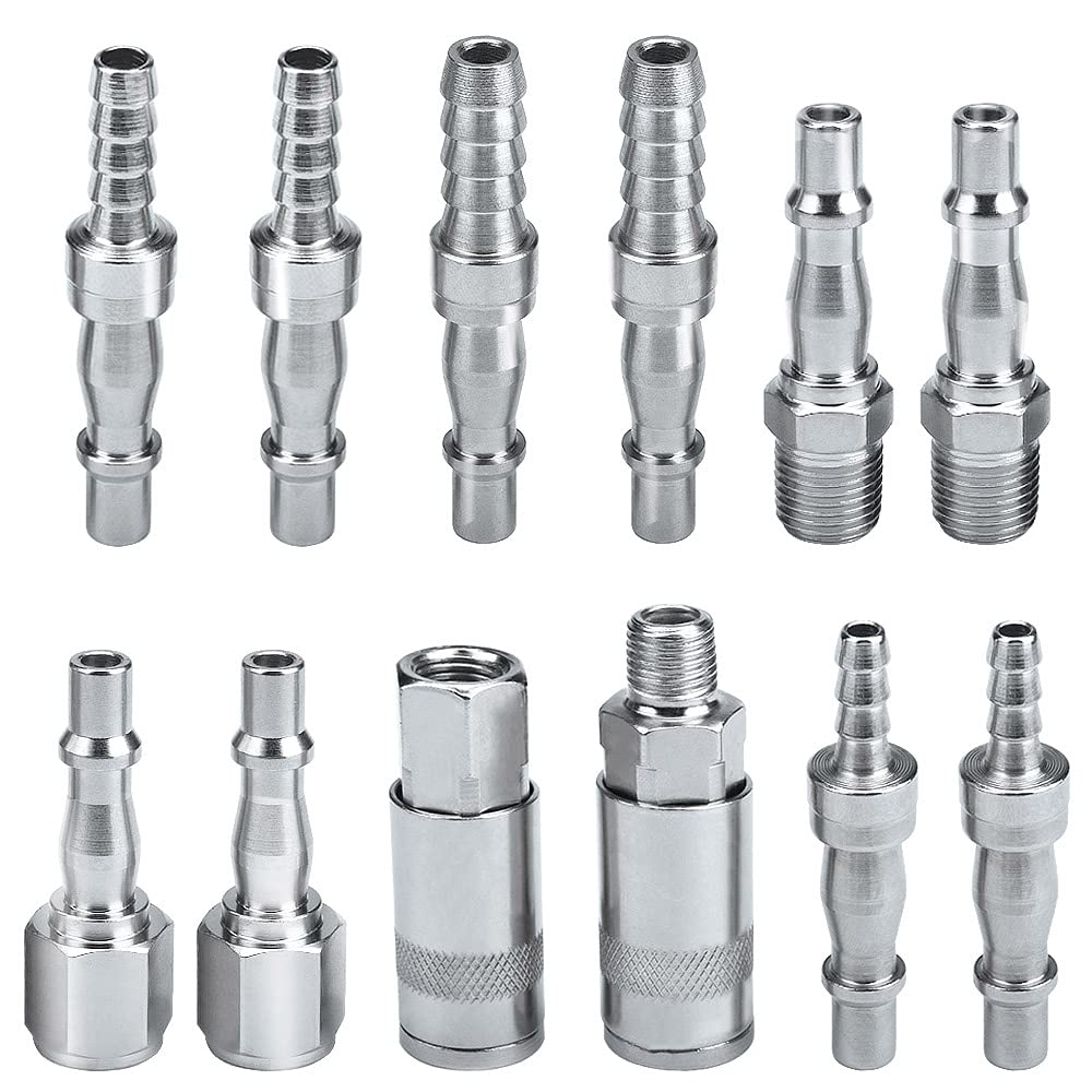 profiwoab 12 Pcs Air Line Hose Compressor Fitting Air Coupler and Plug Kit Couplings Connector Air Line Hose Compressor Fitting Connector Quick Release Set 1/4 inch