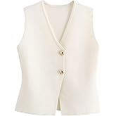 FindThy Women’s Cropped Knit Vest V Neck Button Up Solid Color Sleeveless Gilet Tank Tops