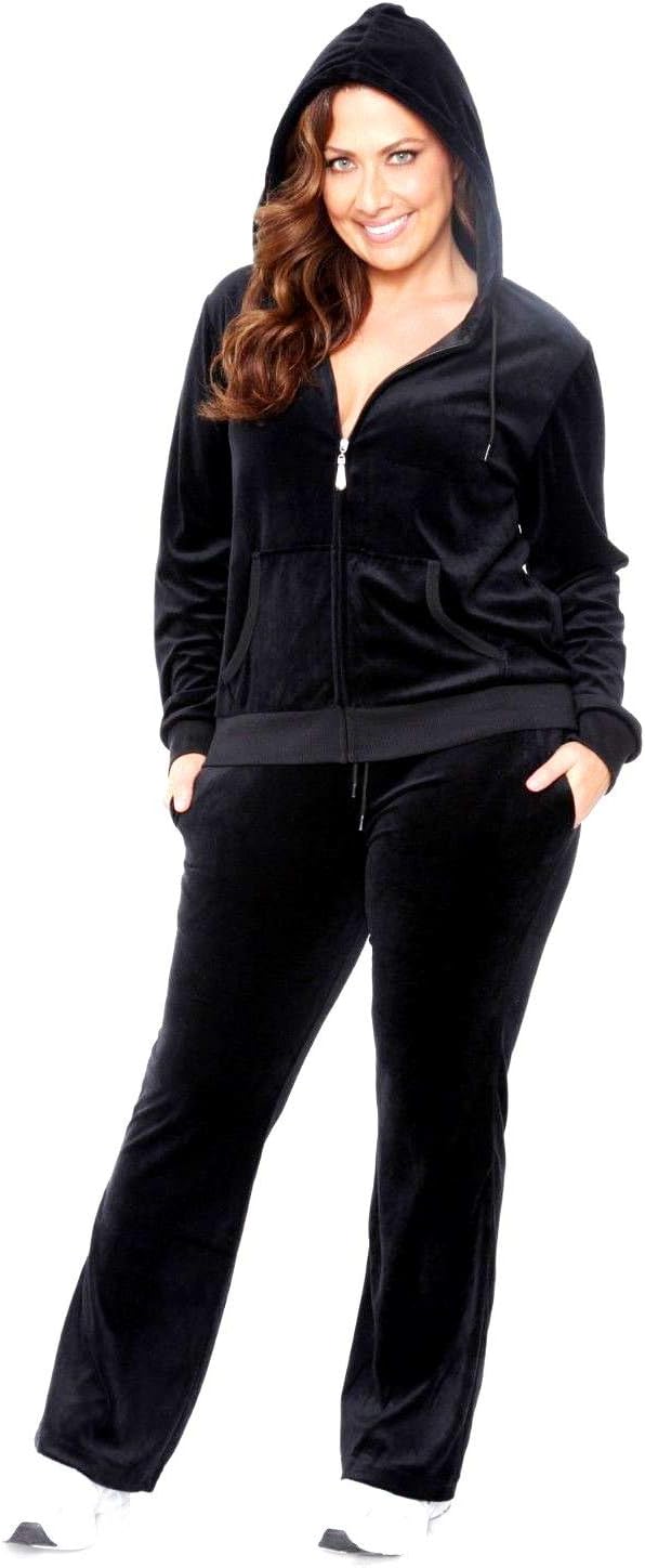 whisper me2 Piece Womens Plus Size Velour Set/Underwear TOP & Bottom Pajamas Set Jogging Set Hoodie Pants Tracksuit 1X-2X-3X