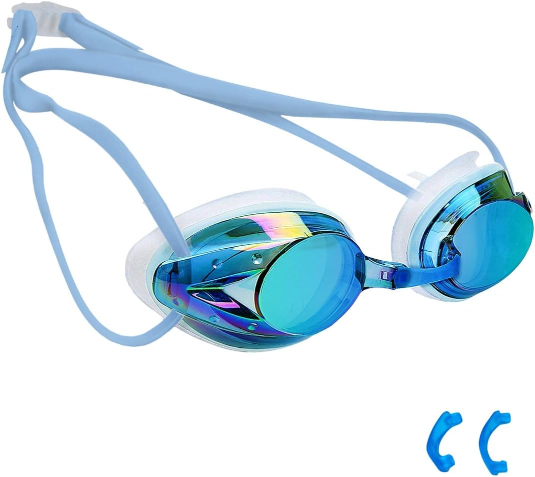 COPU Anti-fog Swimming Goggles for Adult & Kids, No Leaking Silicone Suction, Adjustable Head Strap & Nose Bridge, UV Protection Mirrored Racing Swim Goggle for Men Women and Children 10+