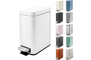 5 Liter/1.3 Gallon Slim Small Trash Can with Lid Soft Close, Stainless Steel Garbage Can for Bathroom Bedroom Office, Rectang
