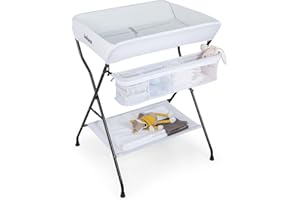 INFANS Baby Changing Table, Folding Diaper Station Portable Nursery Organizer with Safety Belt and Large Storage Racks for Newborn Baby and Infant (White)