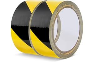 AMOGATO Hazard Warning Tape, Black & Yellow Safety Caution Tape - Strong Adhesive, No Residue, Flexible Hazard Tape for Secur