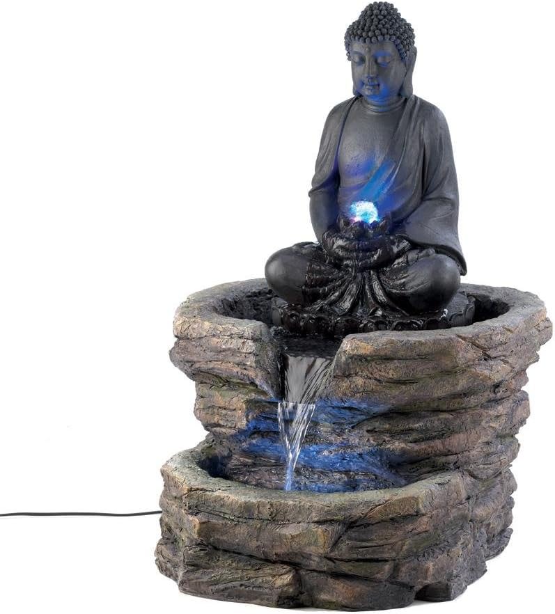 Water Fountains, Decorative Antique Outdoor Zen Buddha Water Fountain Led Lights