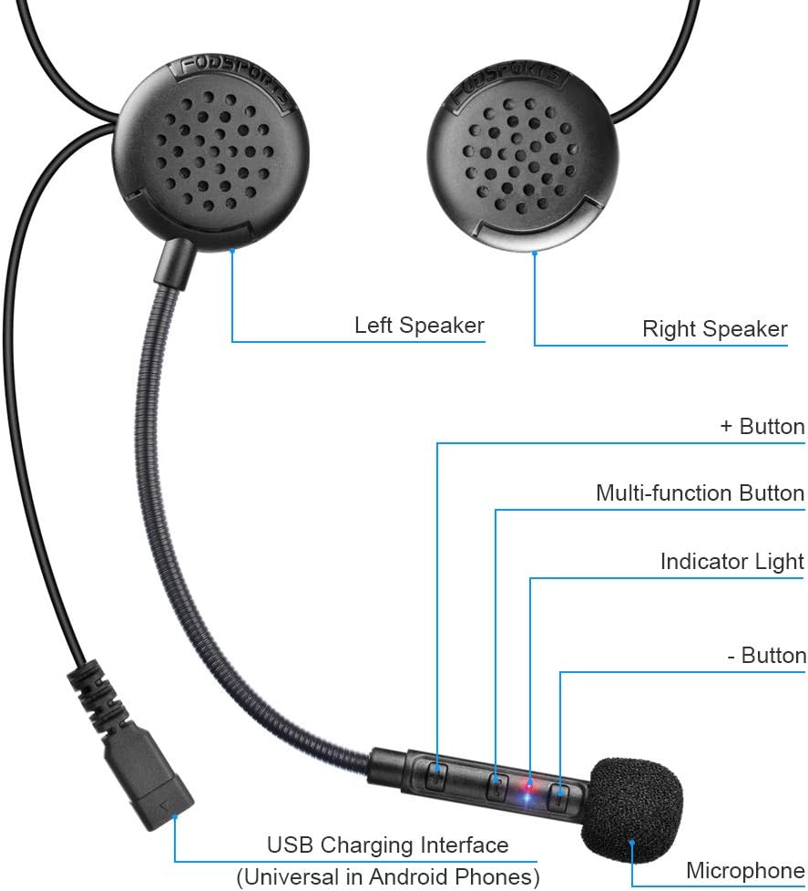Fodsports F1 Motorcycle Helmet Intercom Headset, Bluetooth 5.0 Headphones Communication Systems, Automatic Answering - Image 3