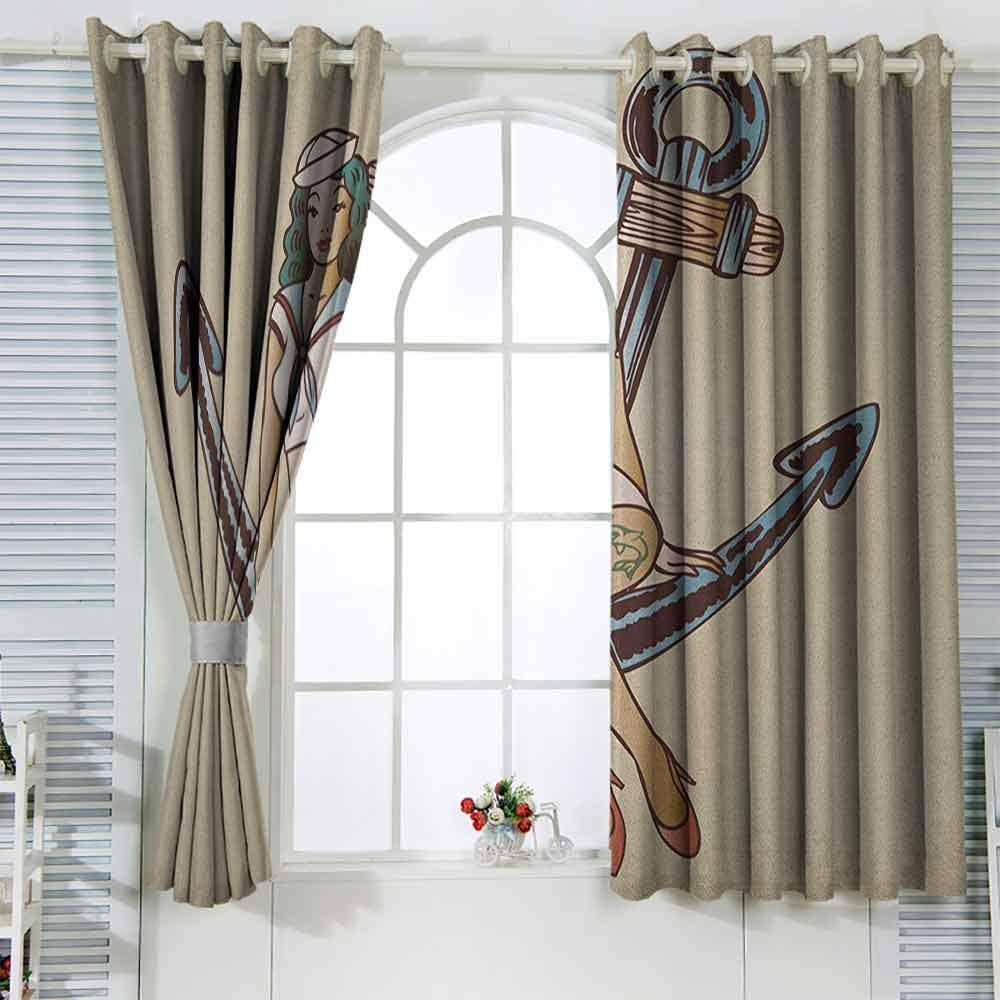 Cortinas para sala de estar ancla pinup niña con traje marinero tiburón
