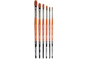 KINGART Premium 6 pc. Radiant 6500 Series Filbert Artist Brush Set, Golden Synthetic Hair for Acrylic, Oil, Watercolor Painting, Short Handle, 6 Sizes: 2, 4, 6, 8, 10, 12
