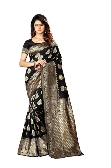 Shoppershopee Kanjivaram Banarasi Silk Saree (Pari-24_Black)