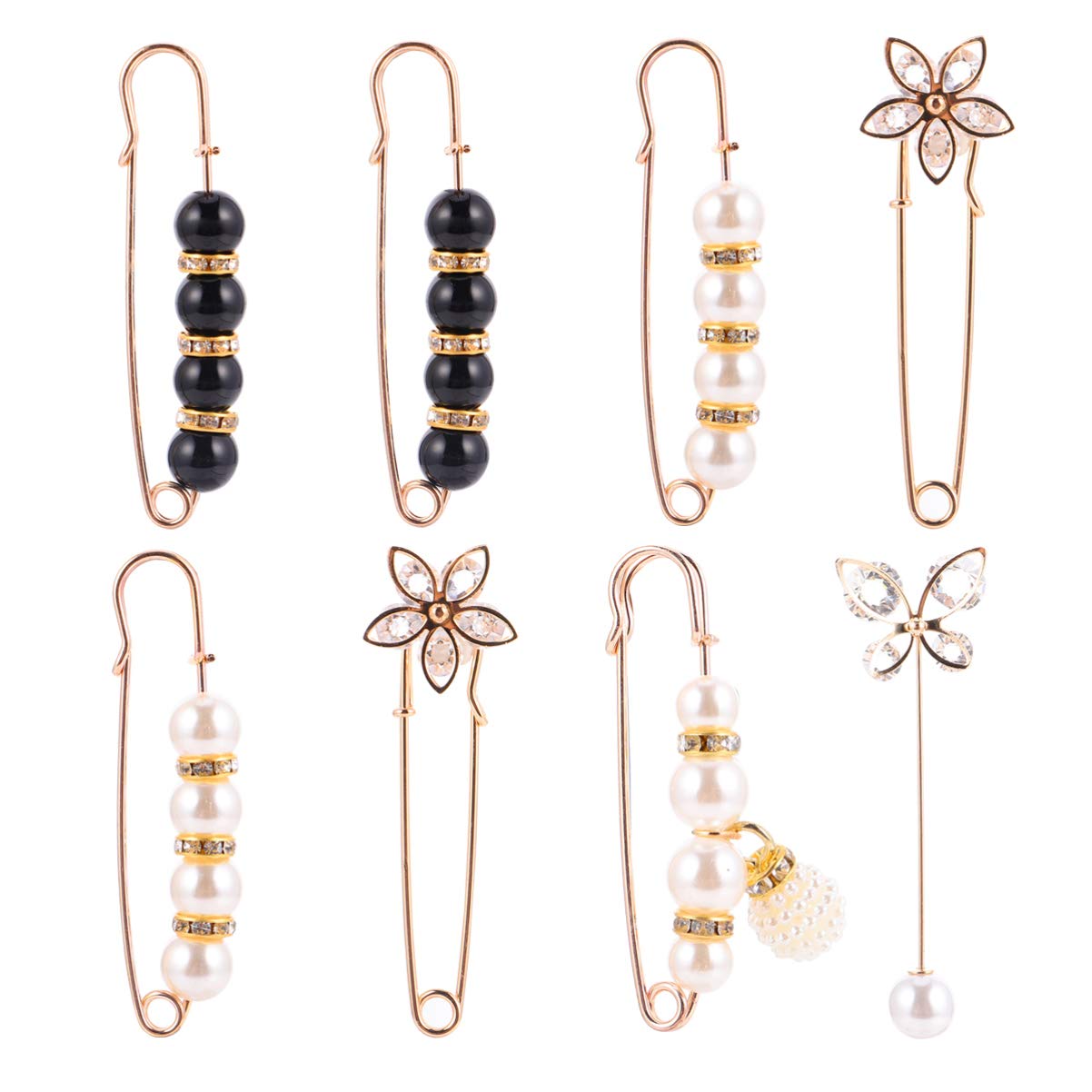 Amosfun 8pcs Cardigan Brooch Large Vintage Sweater Shawl Clips Retro Clothes Dress Clips Shawl Breast Lapel Pin for Women 8.5x2x1.5cm