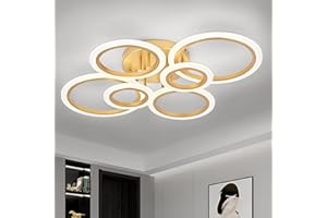 TEMINBU Modern LED Ceiling Light, Gold 6 Rings Flush Mount Ceiling Light, 4000K Lighting Fixture Ceiling Lamp for Kitchen, Be