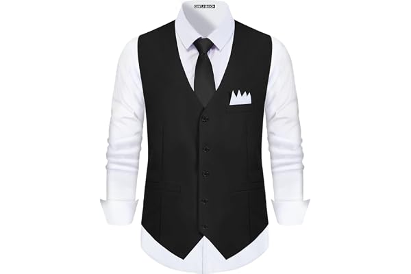 Gentle Season Men's Formal Suit Vest with Tie Pocket Square Slim Fit 3 Pockets Waistcoat Vest Set for Men